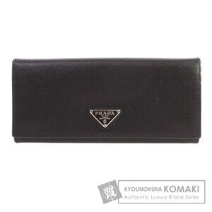 Prada logo plate long Wallet leather